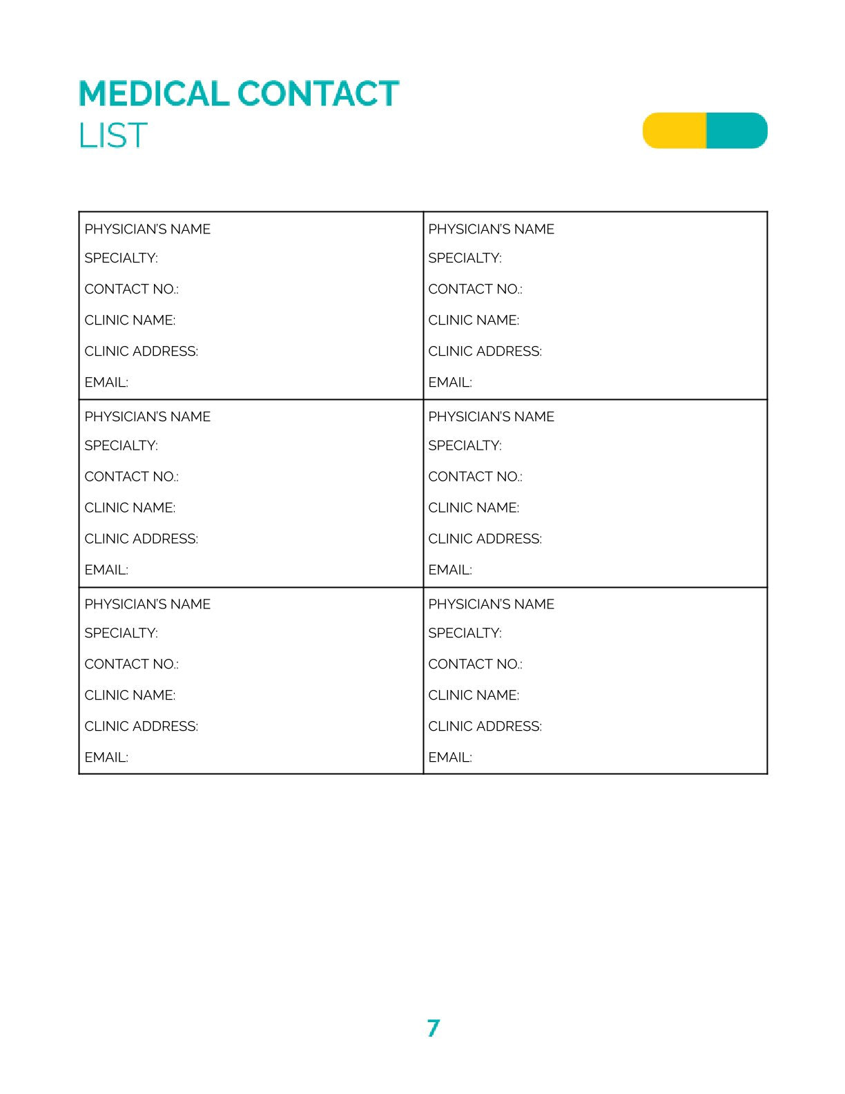 Free Medicine Personal Planner Template