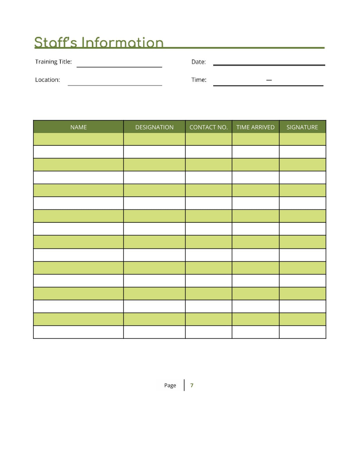 Free Staff Training Planner Template