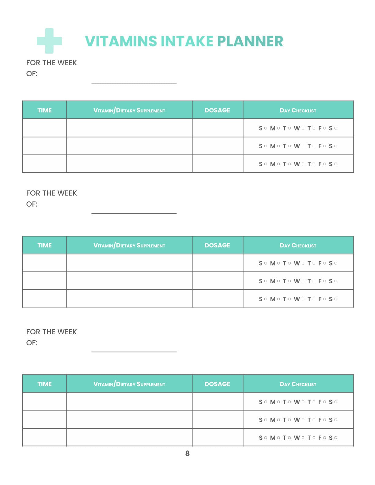 Free Health Vitamins Planner Template