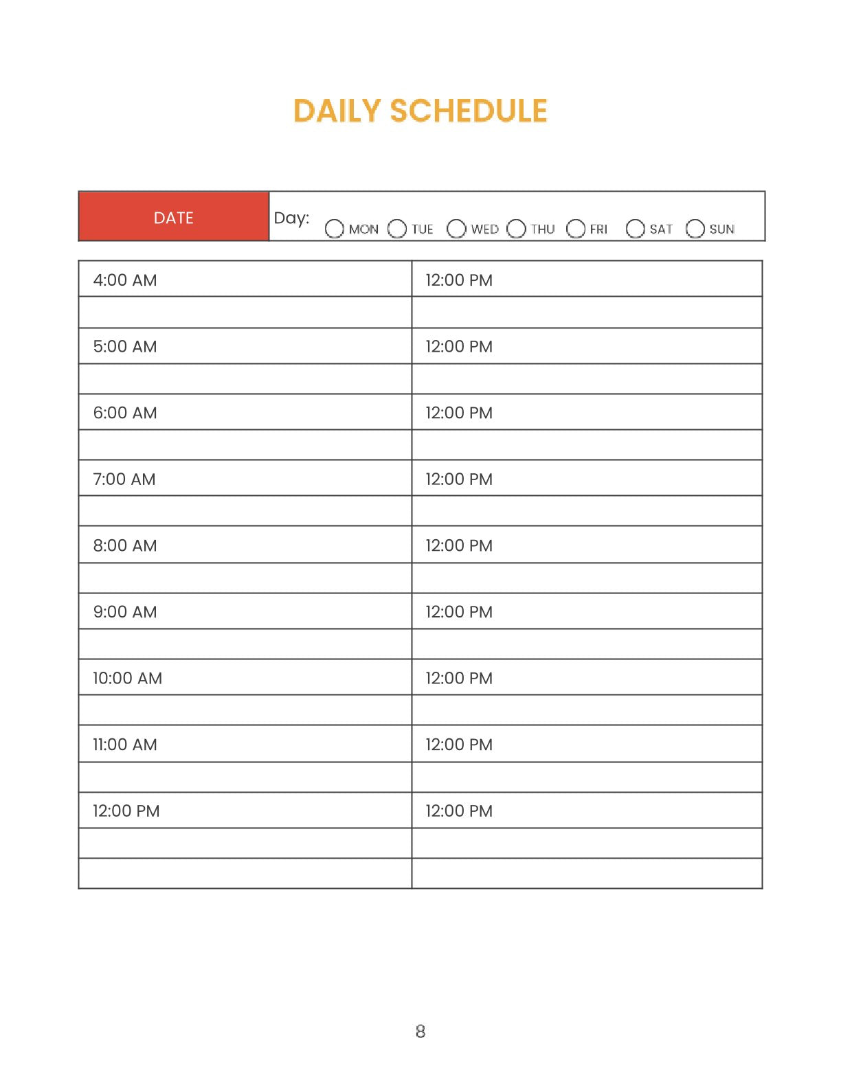 Free Weight Training Planner Template