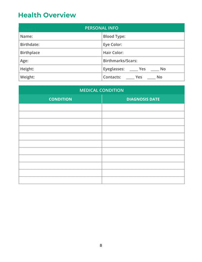 Free Family Medical Planner Template