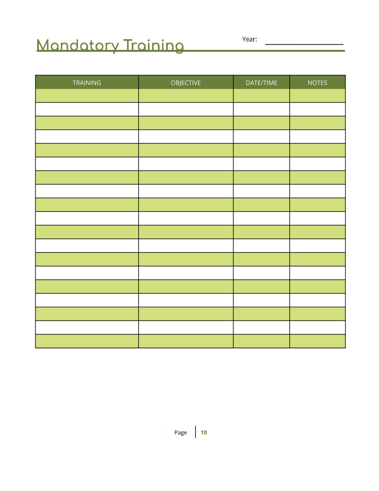 Free Staff Training Planner Template