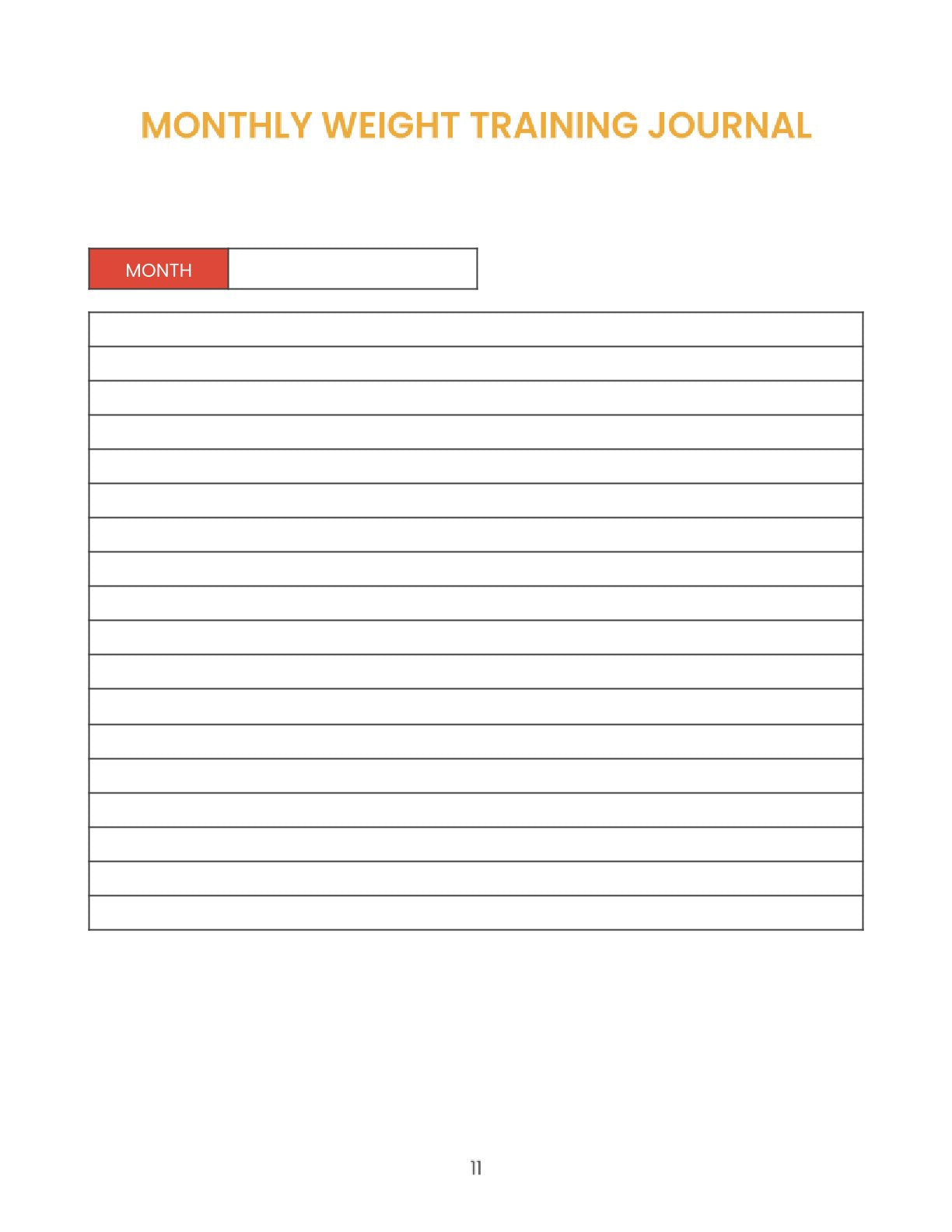 Free Weight Training Planner Template