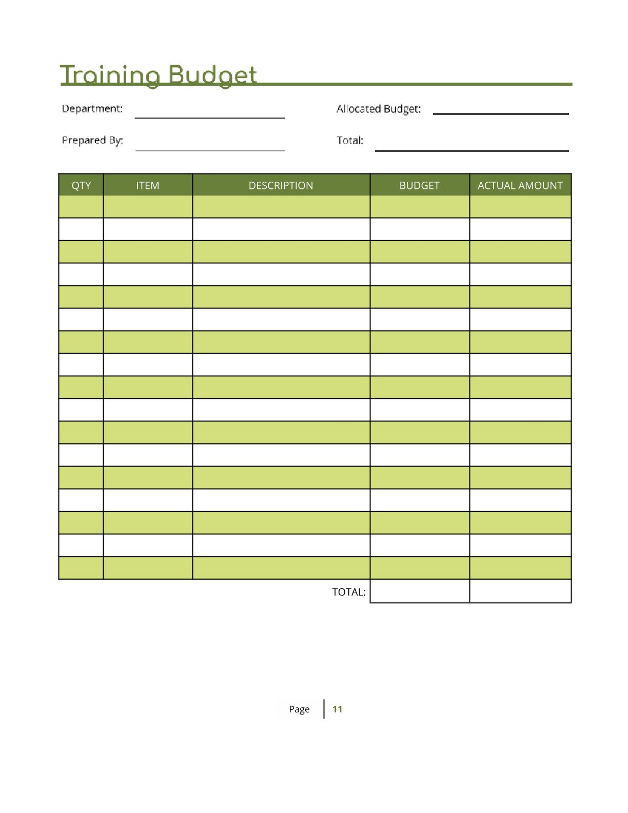 Free Staff Training Planner Template