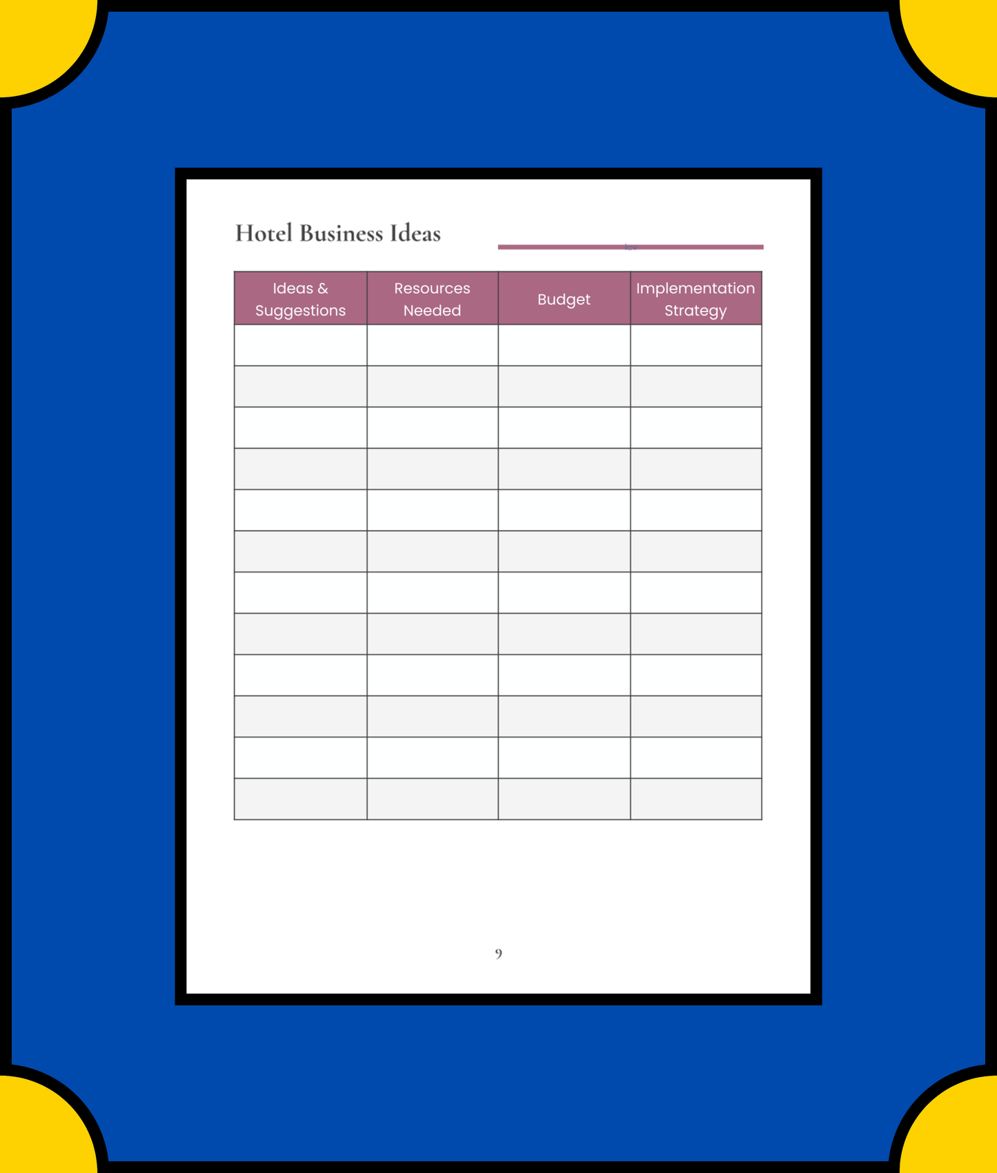 Free Hotel Business Planner Template - Manage Your Hotel Effectively