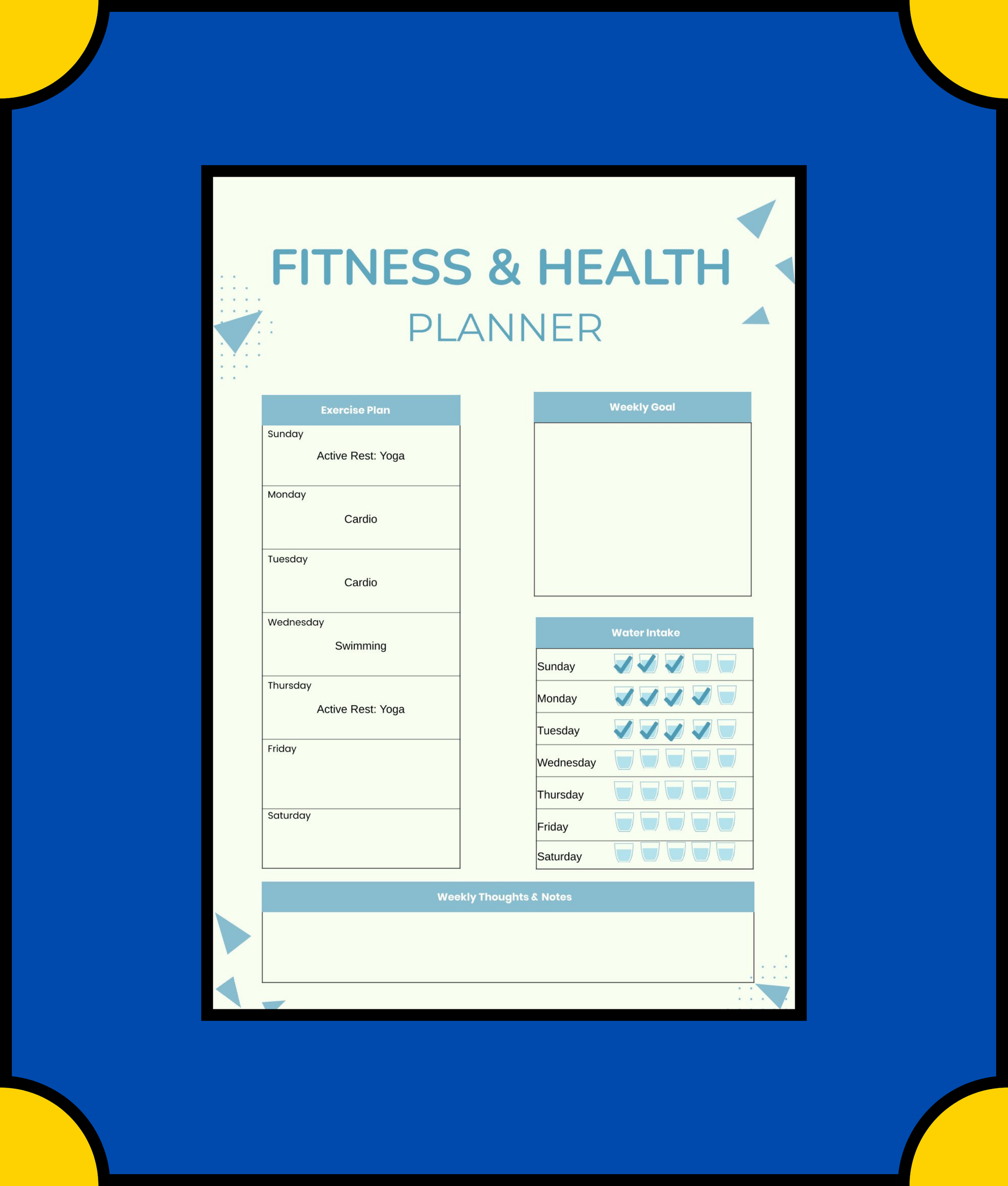 Free Fitness Health Planner Chart