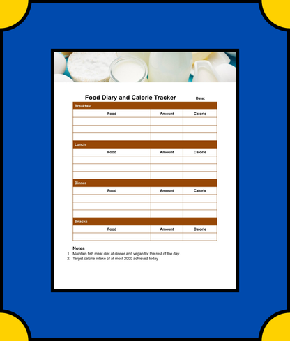 Free Food Diary and Calorie Tracker Template