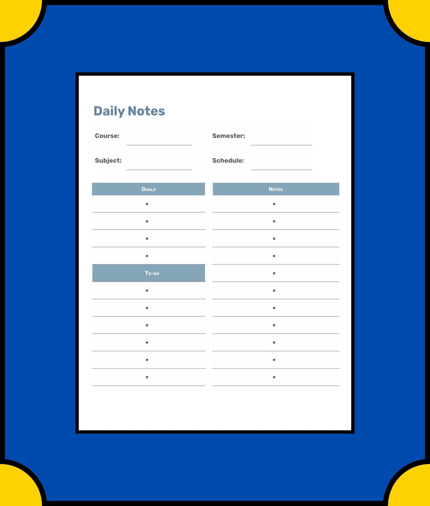 Free Notes School Planner Template