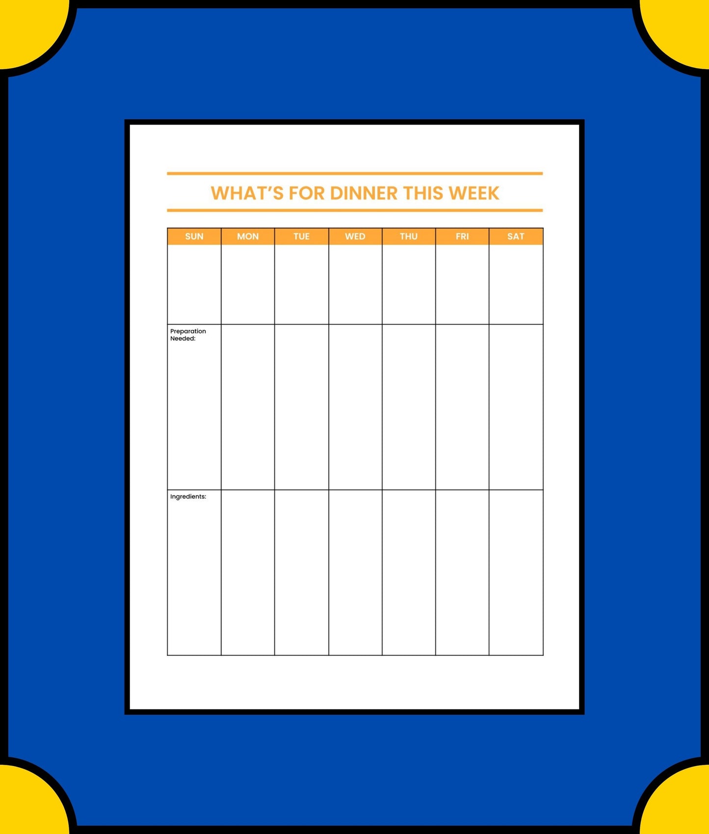 Free Dinner Meal Planner Template