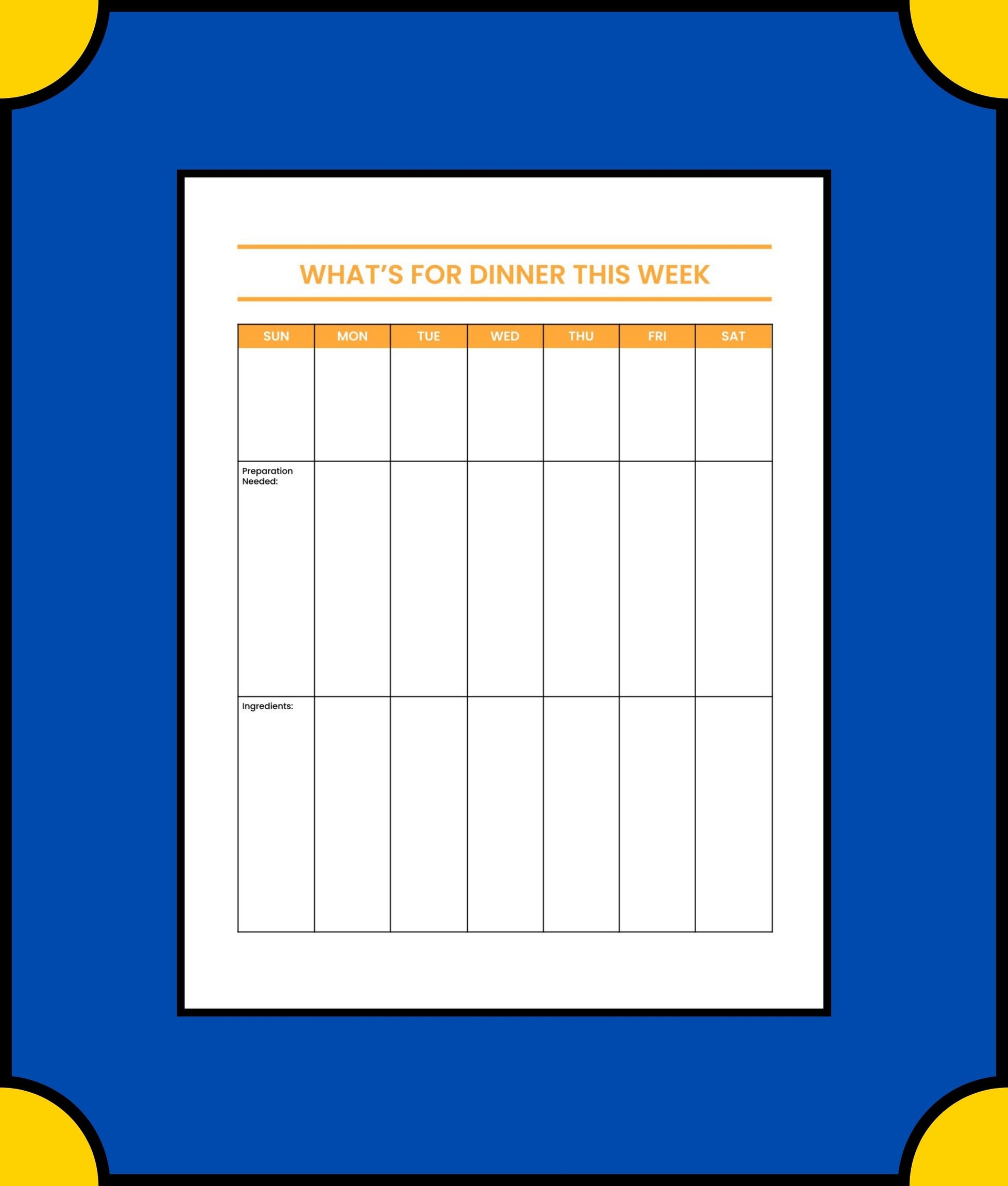 Free Dinner Meal Planner Template