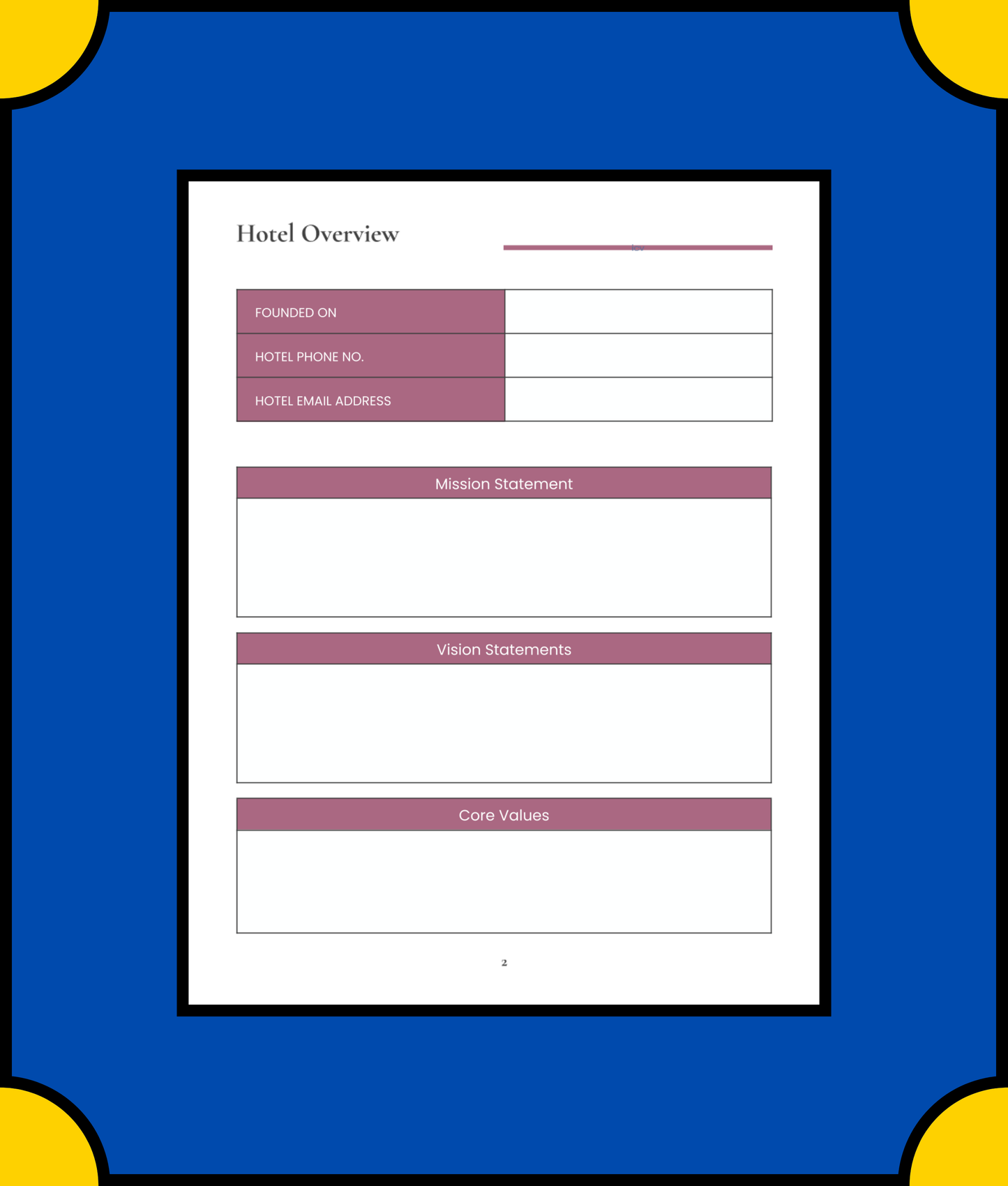 Free Hotel Business Planner Template - Manage Your Hotel Effectively