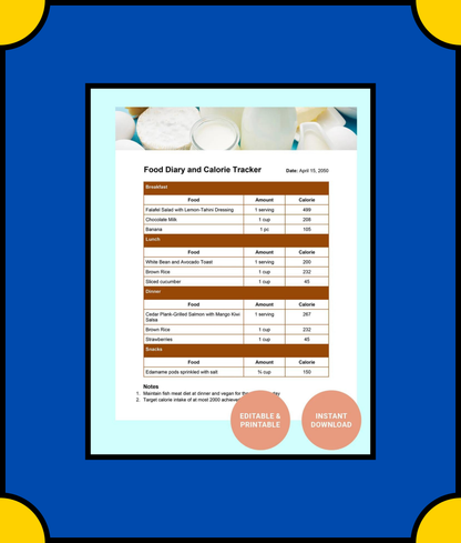 Free Food Diary and Calorie Tracker Template