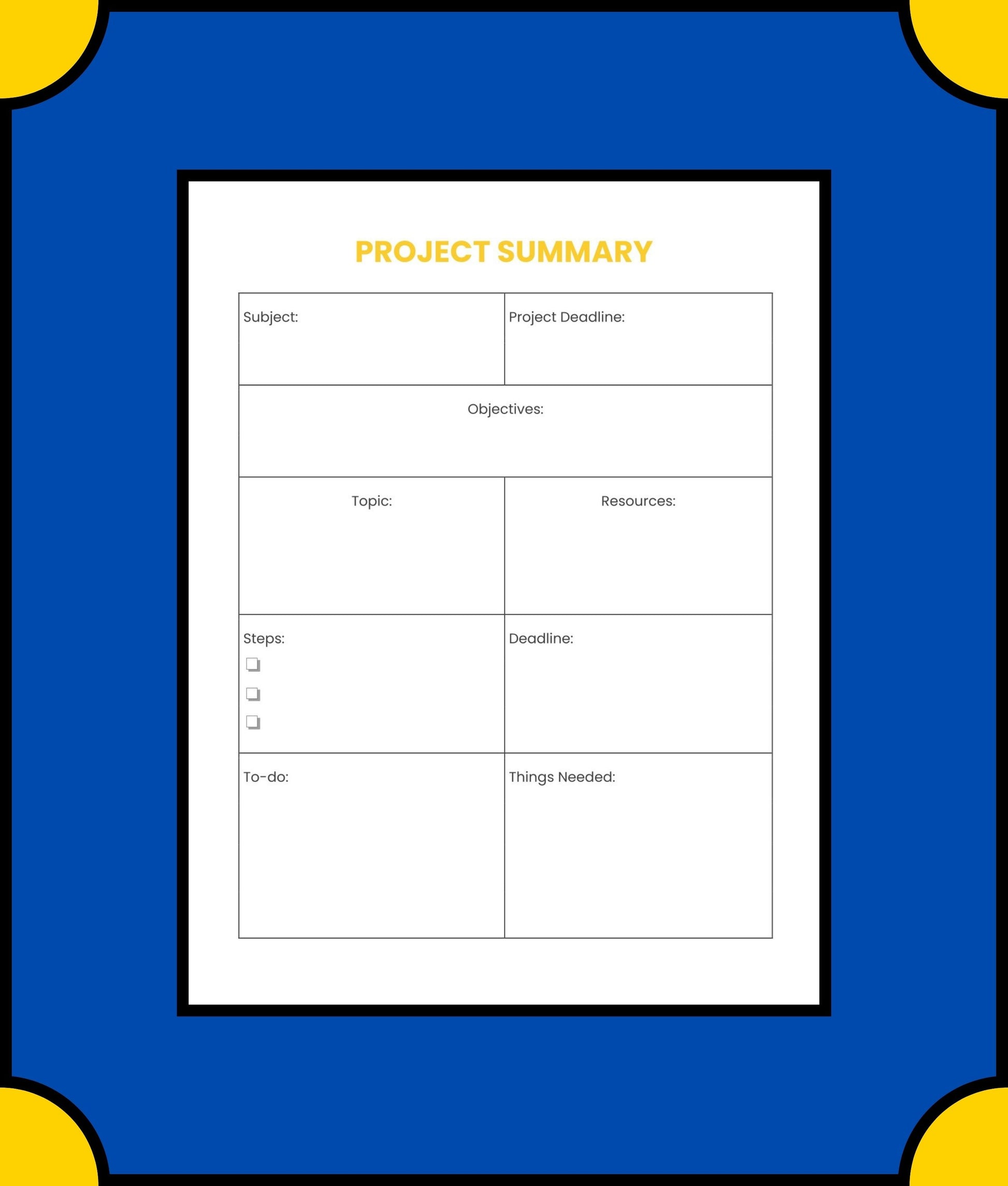 Free Project School Planner Template