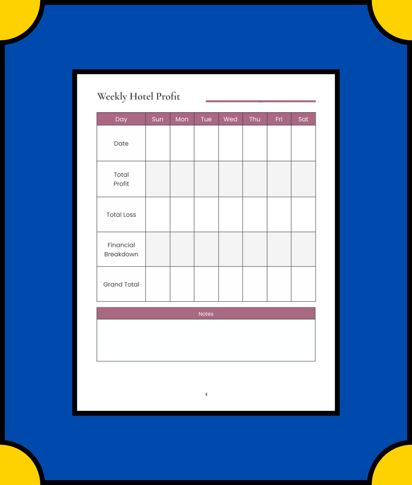 Free Hotel Business Planner Template - Manage Your Hotel Effectively