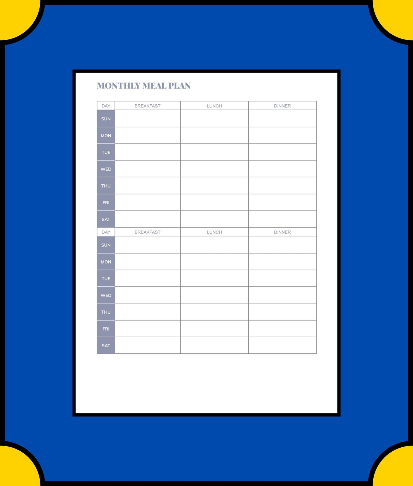 Free Family Meal Planner Template