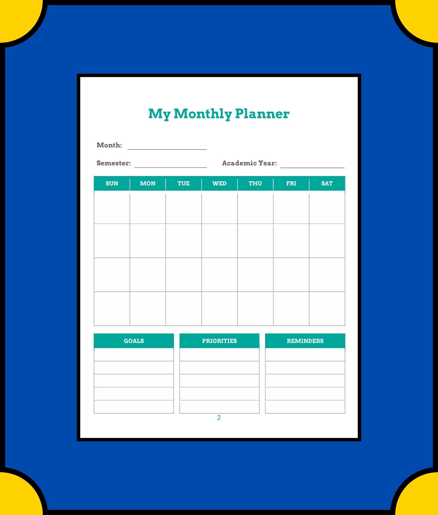 Free Monthly School Planner Template