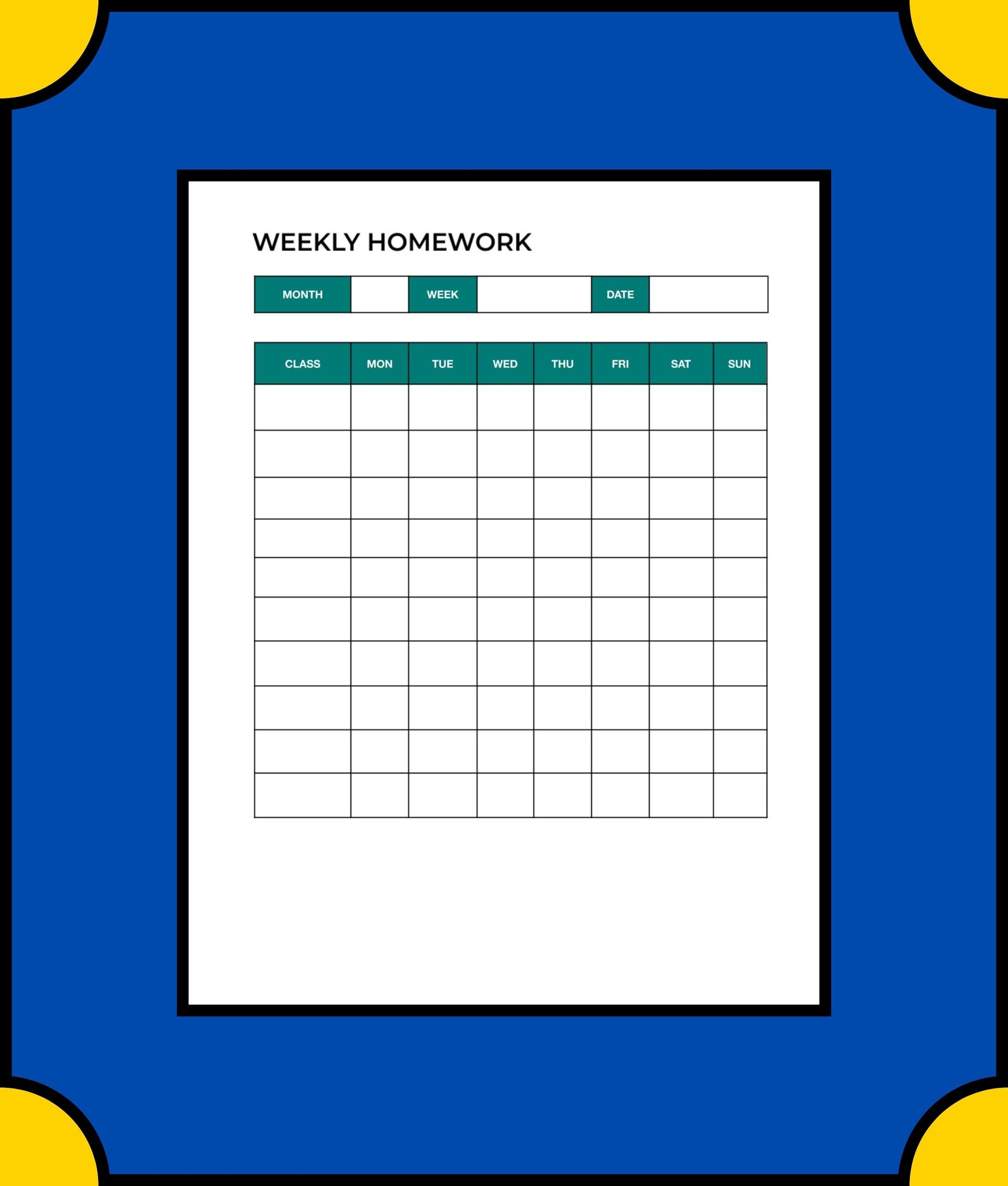 Free Weekly Homework Planner