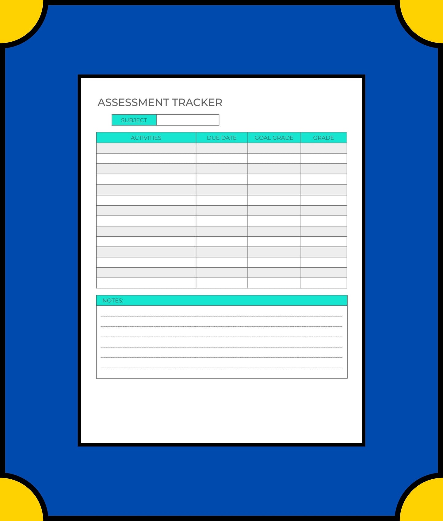 Free Grade Tracker School Planner Template