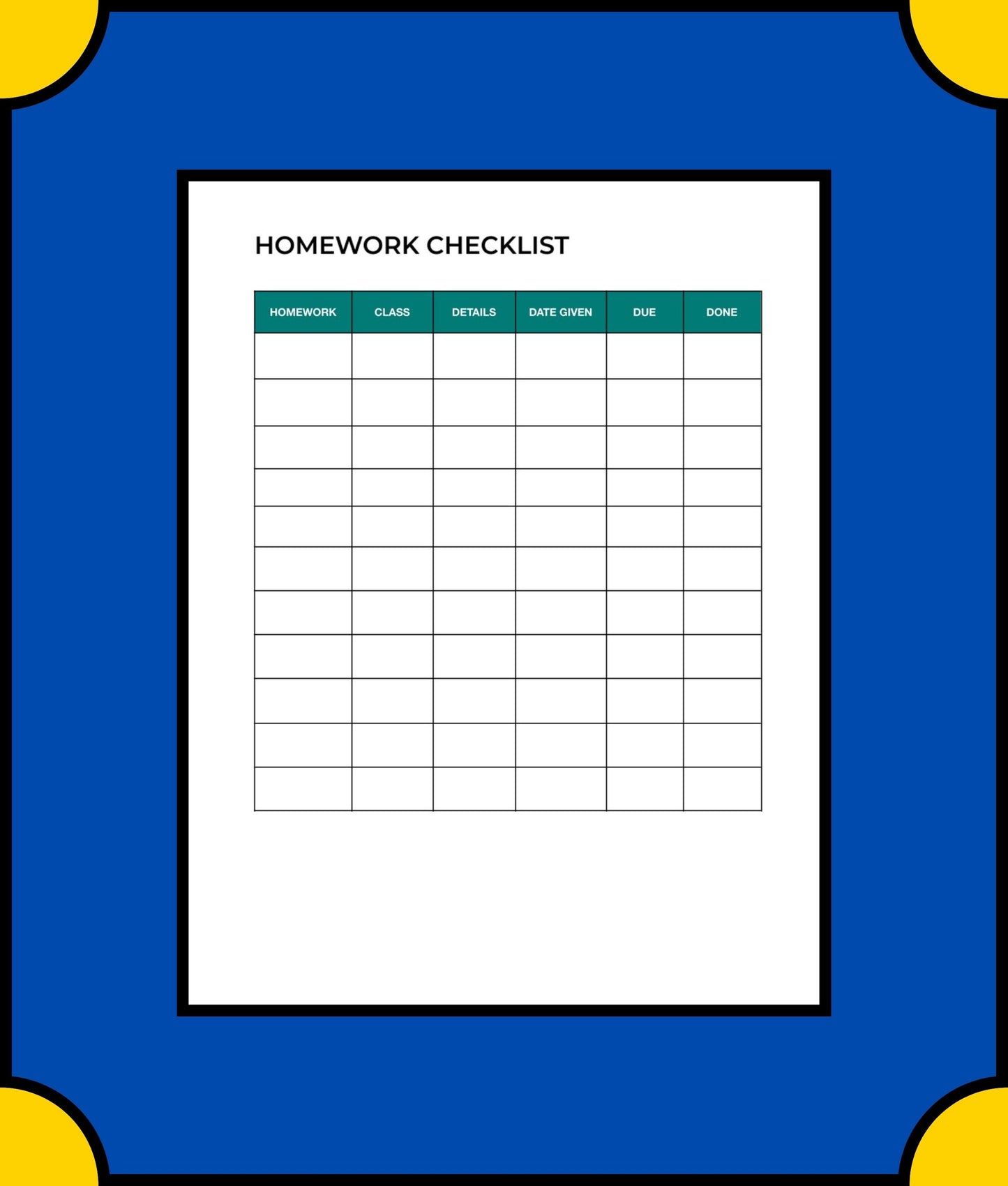 Free Weekly Homework Planner