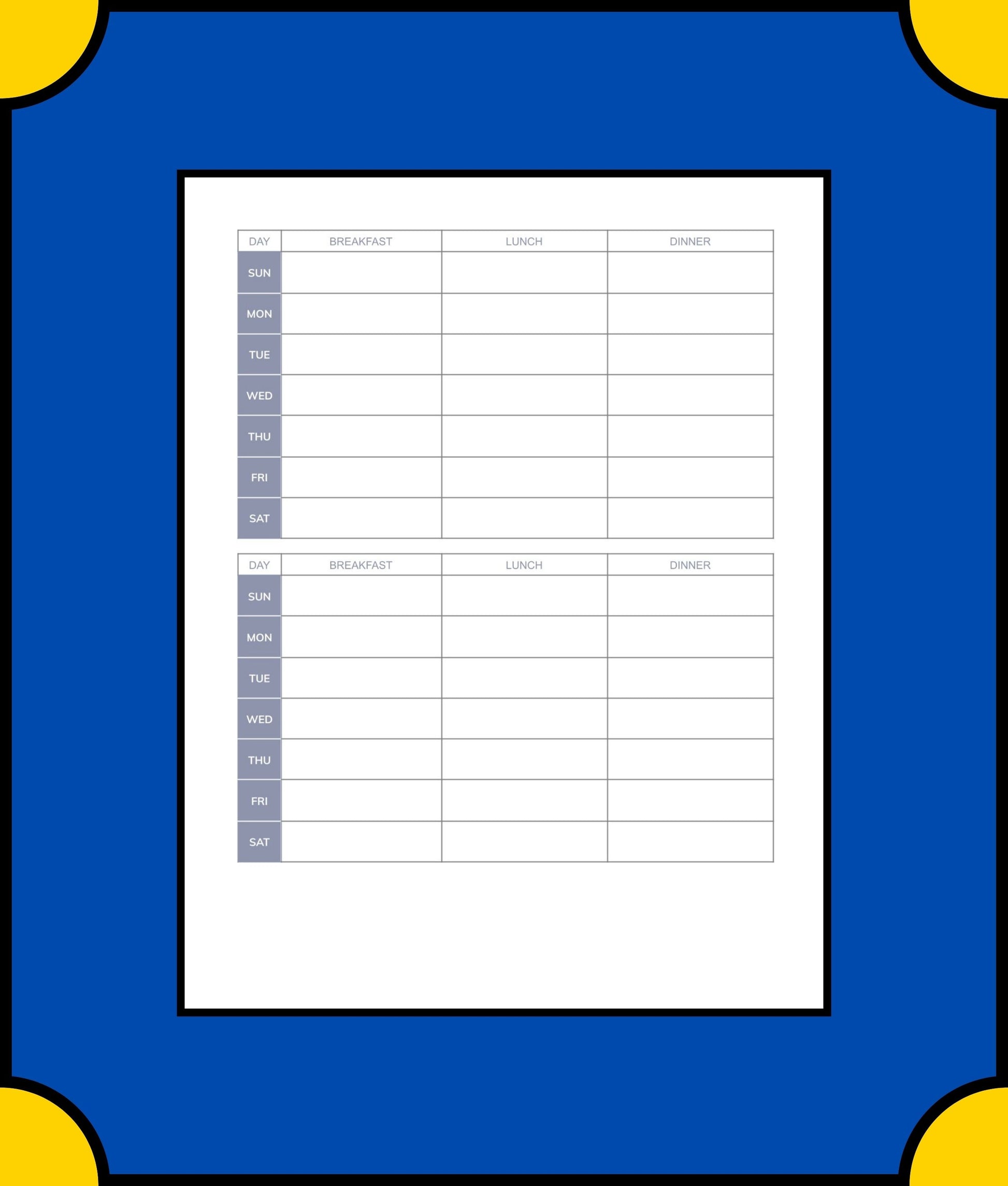 Free Family Meal Planner Template