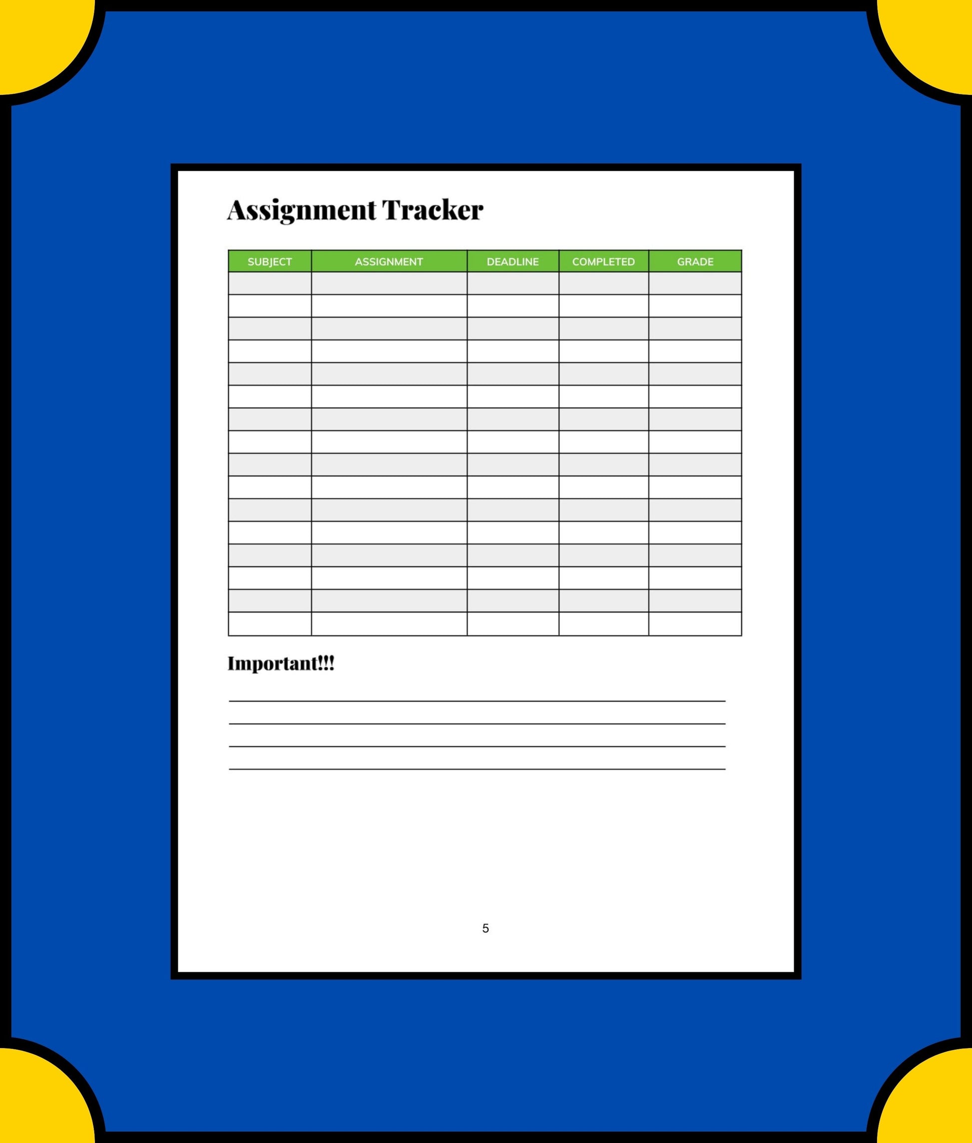 Free High School Student Planner Template