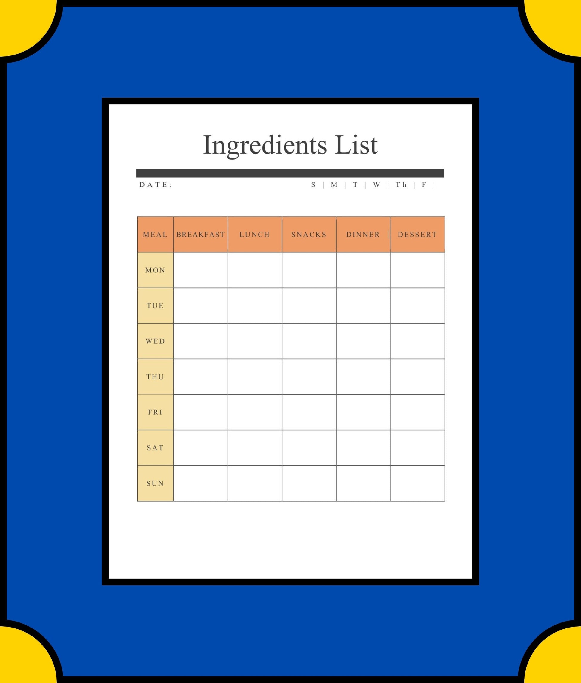 Free Weekly Meal Planner Template