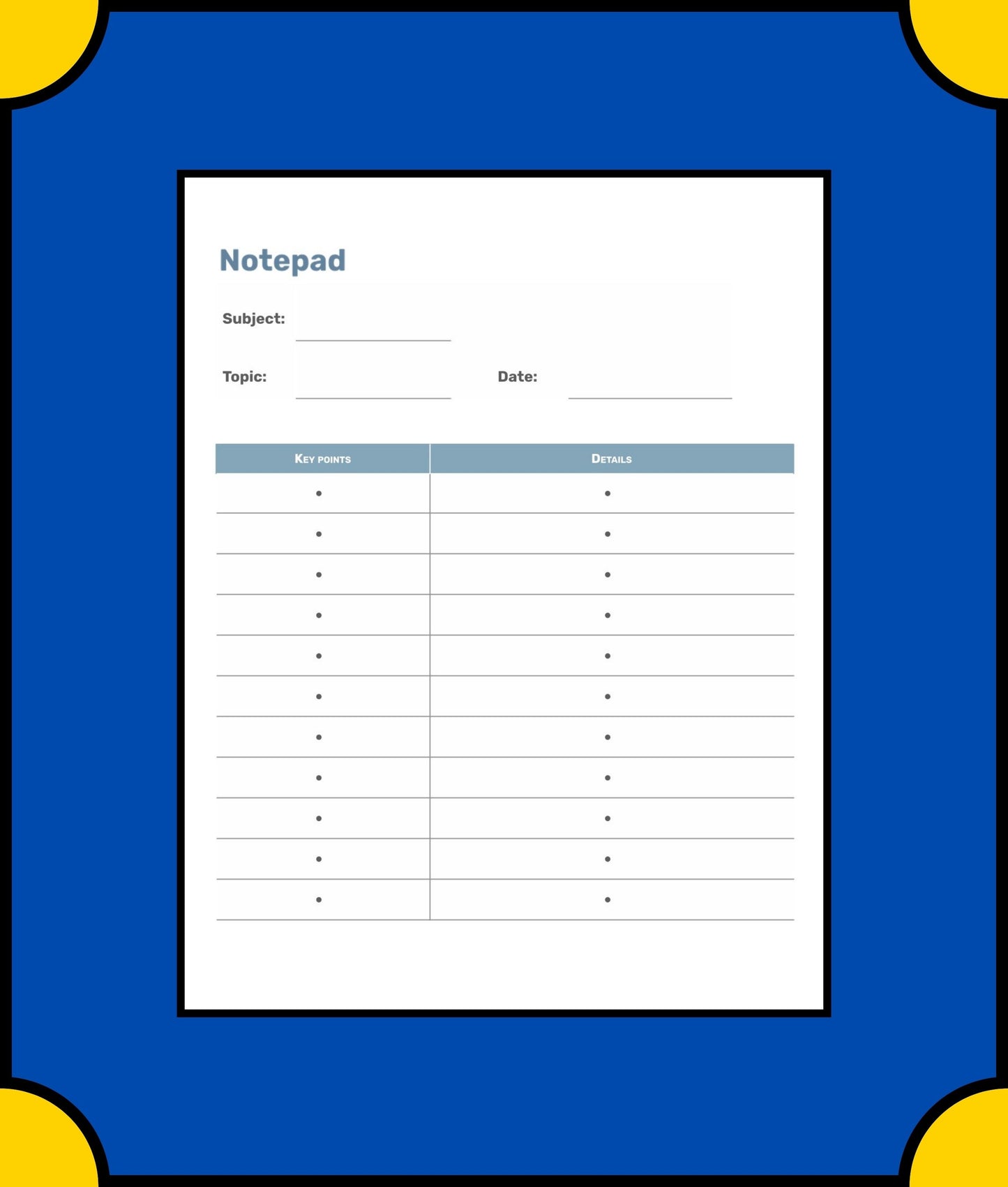 Free Notes School Planner Template