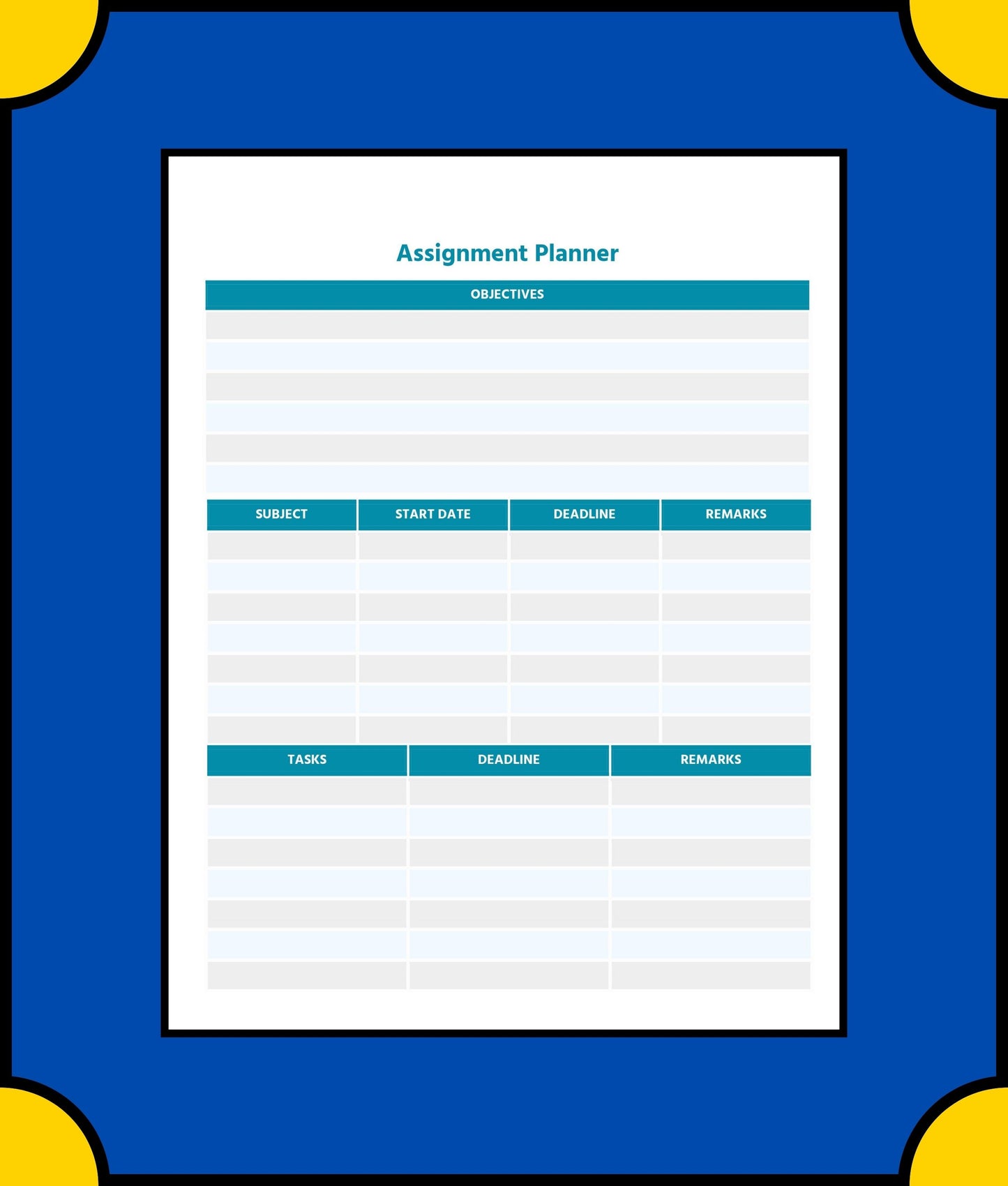 Free Academic Planner Template