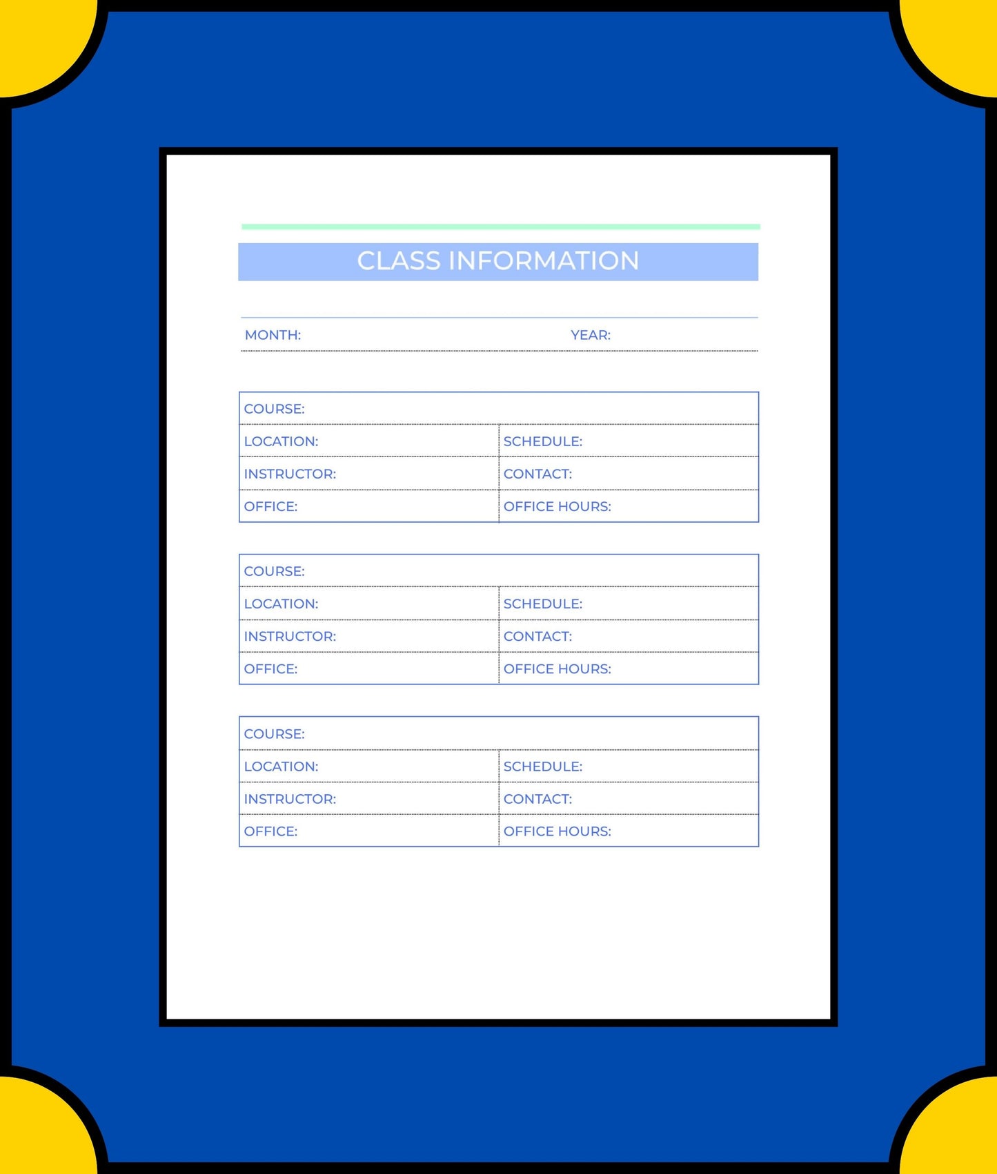 Free Academic Semester Planner Template