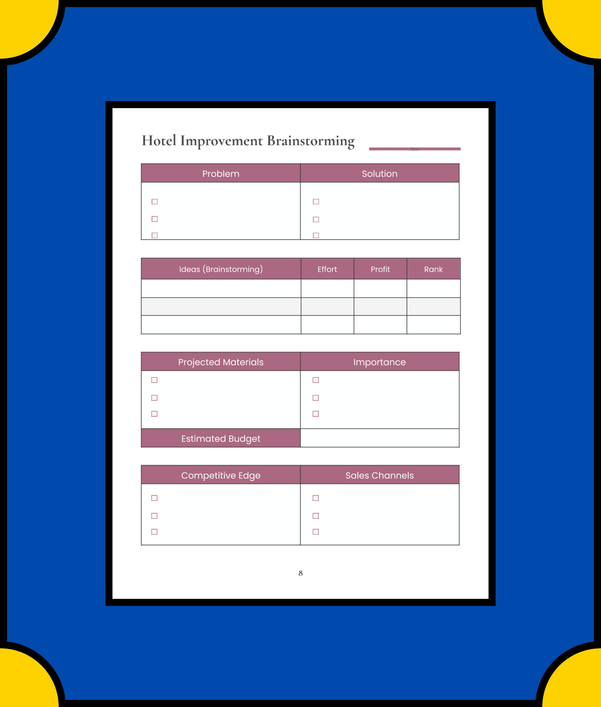 Free Hotel Business Planner Template - Manage Your Hotel Effectively