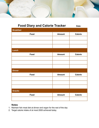 Free Food Diary and Calorie Tracker Template